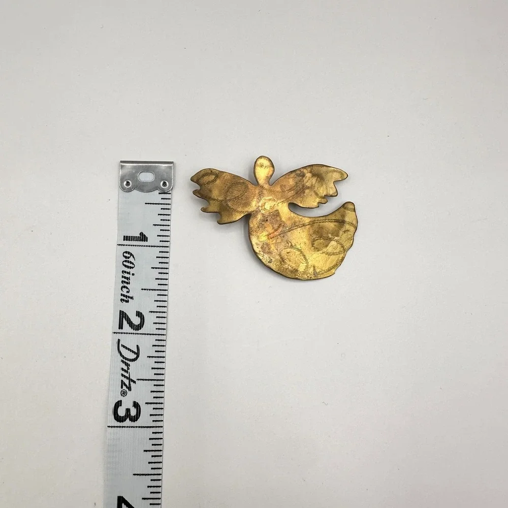 Vintage 90s Angel Wings Comfort Brooch Pin Gold Tone Brass 2000 Signed Religious